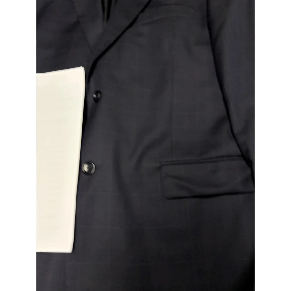 Gianni Manzoni Navy Windowpane Suit Reda Super 110s Wool Italy Mens 46L W38 L29